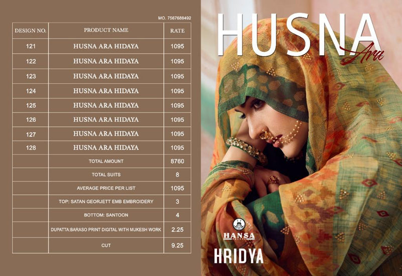Hansa Hridya Husna Ara Satin Georgette Embroidery Work Salwar Kameez