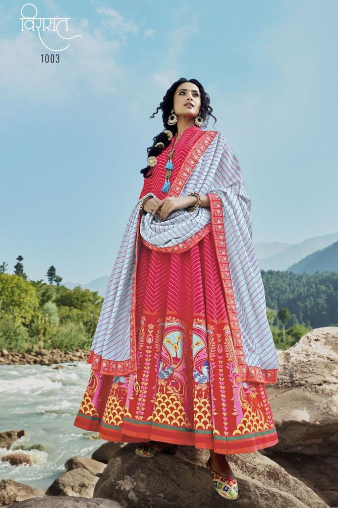 Virasat Heer Readymade Silk Long Gown Style Designer Wedding Wear  Suits