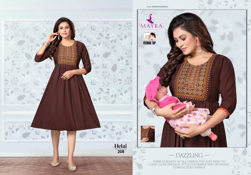 Mayra Hetal Rayon Slub Embroidery Feeding Wear Casual Wear Kurtis