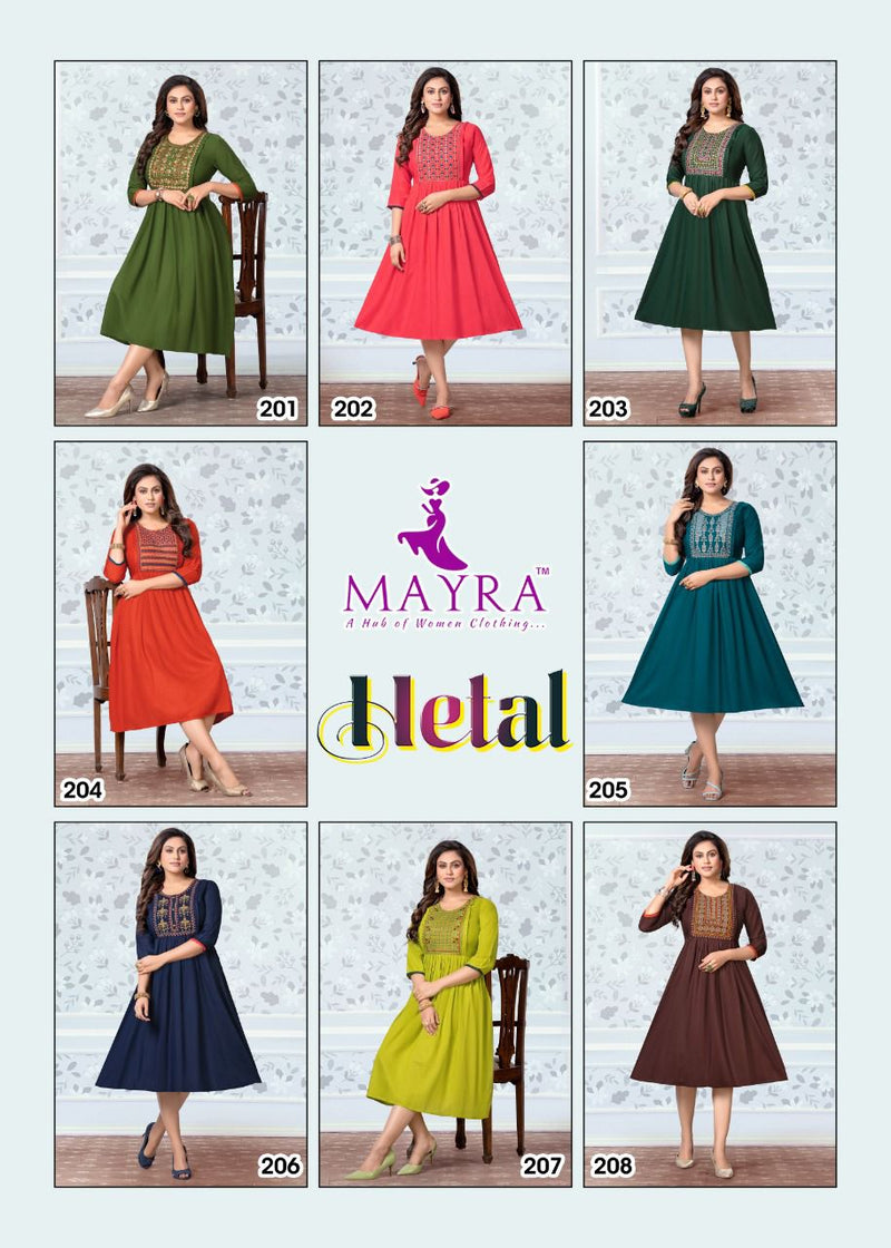 Mayra Hetal Rayon Slub Embroidery Feeding Wear Casual Wear Kurtis