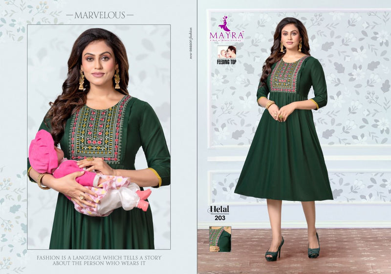 Mayra Hetal Rayon Slub Embroidery Feeding Wear Casual Wear Kurtis