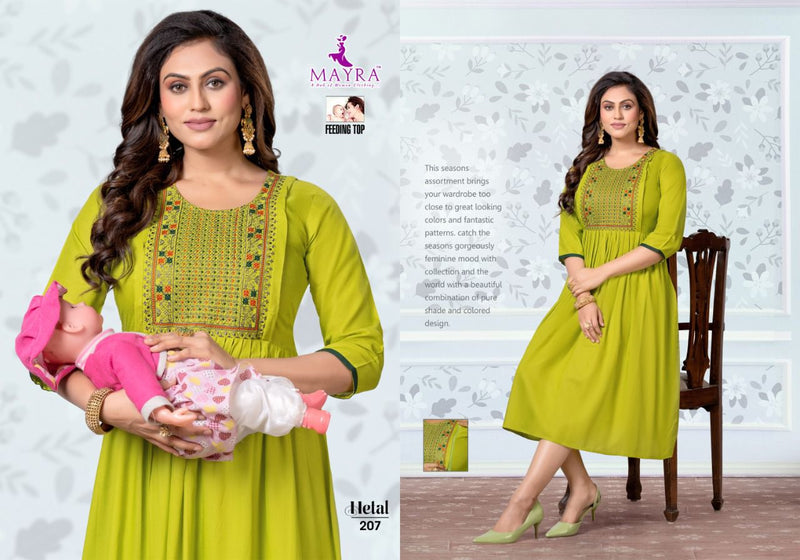 Mayra Hetal Rayon Slub Embroidery Feeding Wear Casual Wear Kurtis