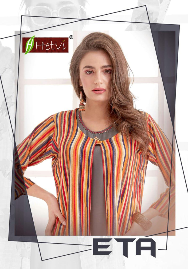 Hetvi Fashion Eta Plain And Print Koti Sapret Long Type Kurtis In Rayon