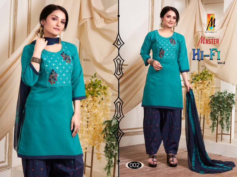 Master Hi Fi Vol 2 Cotton Designer Party Wear Kurtis With Patiyala Style Bottom & Dupatta