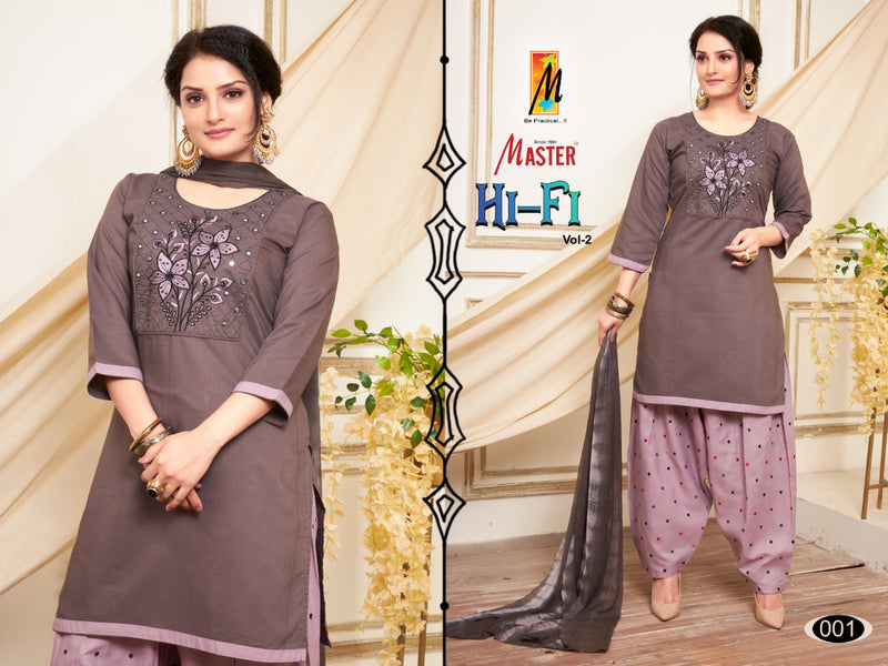 Master Hi Fi Vol 2 Cotton Designer Party Wear Kurtis With Patiyala Style Bottom & Dupatta