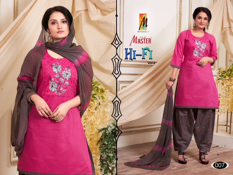 Master Hi Fi Vol 2 Cotton Designer Party Wear Kurtis With Patiyala Style Bottom & Dupatta