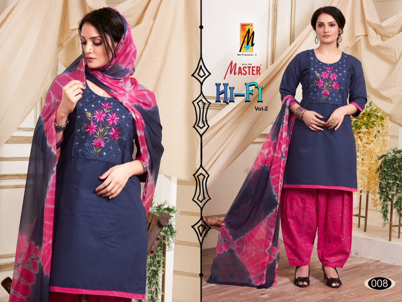 Master Hi Fi Vol 2 Cotton Designer Party Wear Kurtis With Patiyala Style Bottom & Dupatta