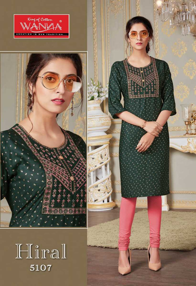 Wanna Hiral Rayon Printed Party Wear Kurtis With Embroidery Work