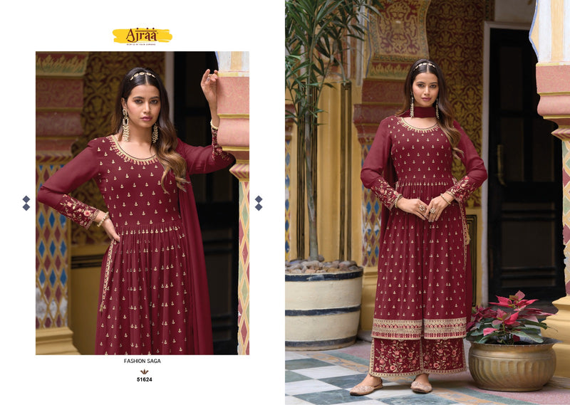 Ajraa Hiva Vol 7 Real Georgette Multi Embroidery Sequence Work Nyra Cut Partywear Designer Kurti