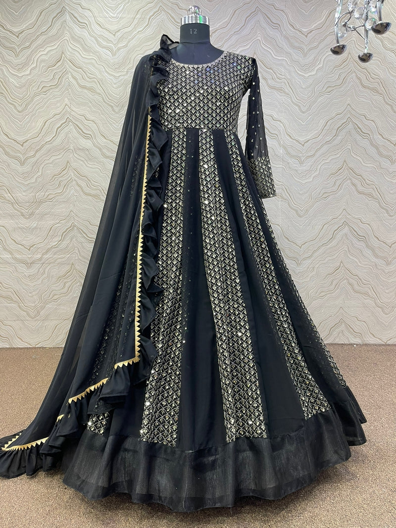 Mf Hk 1500 Georgette With Heavy Beautiful Work Stylish Designer Party Wear Long Gown