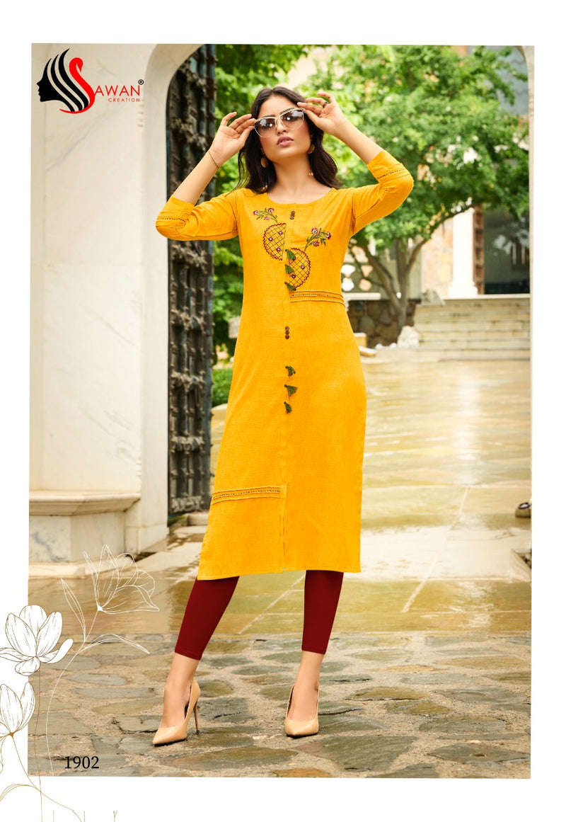 Sawan Creation Honey Vol 19 Rayon Embroidered Fancy Party Wear Kurtis