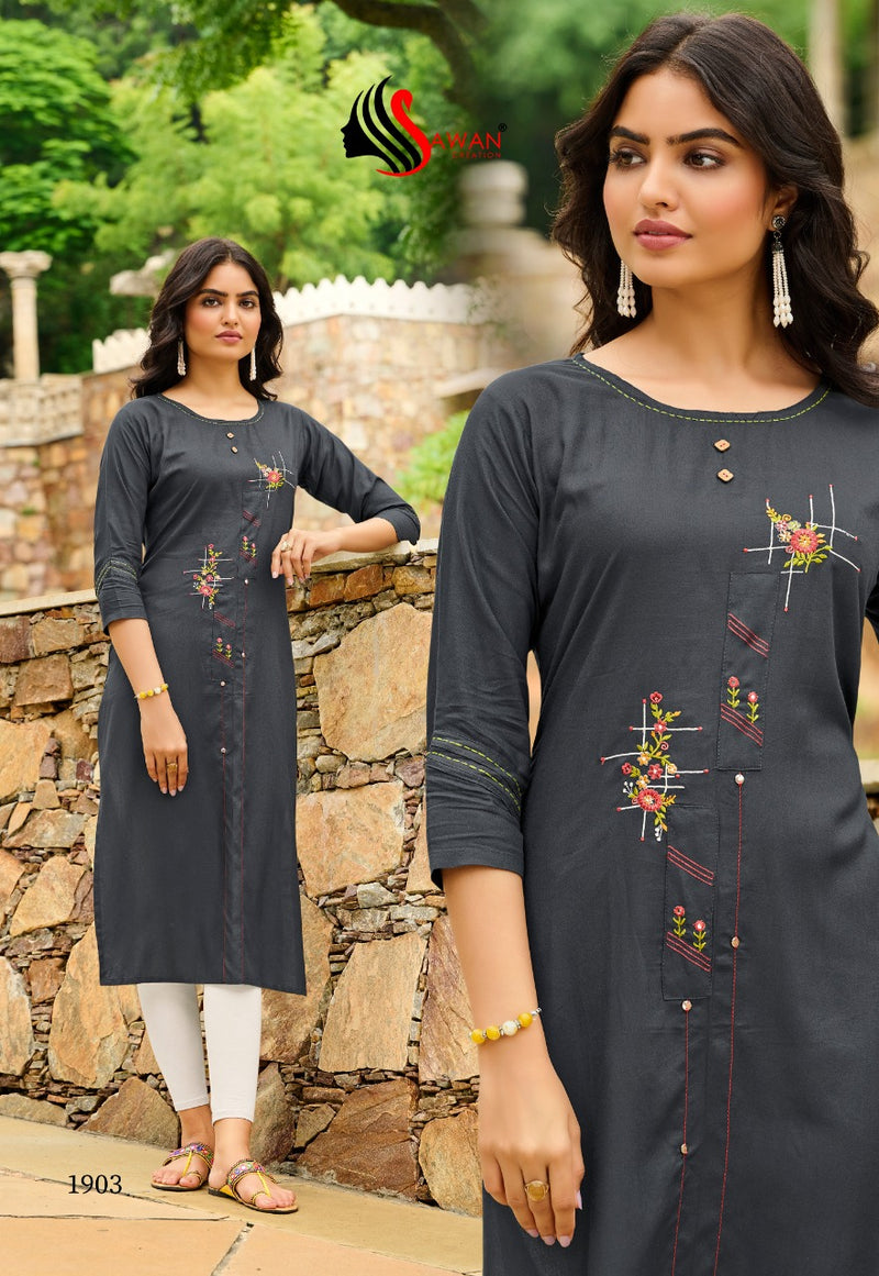 Sawan Creation Honey Vol 19 Rayon Embroidered Fancy Party Wear Kurtis