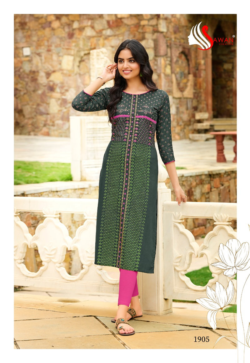 Sawan Creation Honey Vol 19 Rayon Embroidered Fancy Party Wear Kurtis