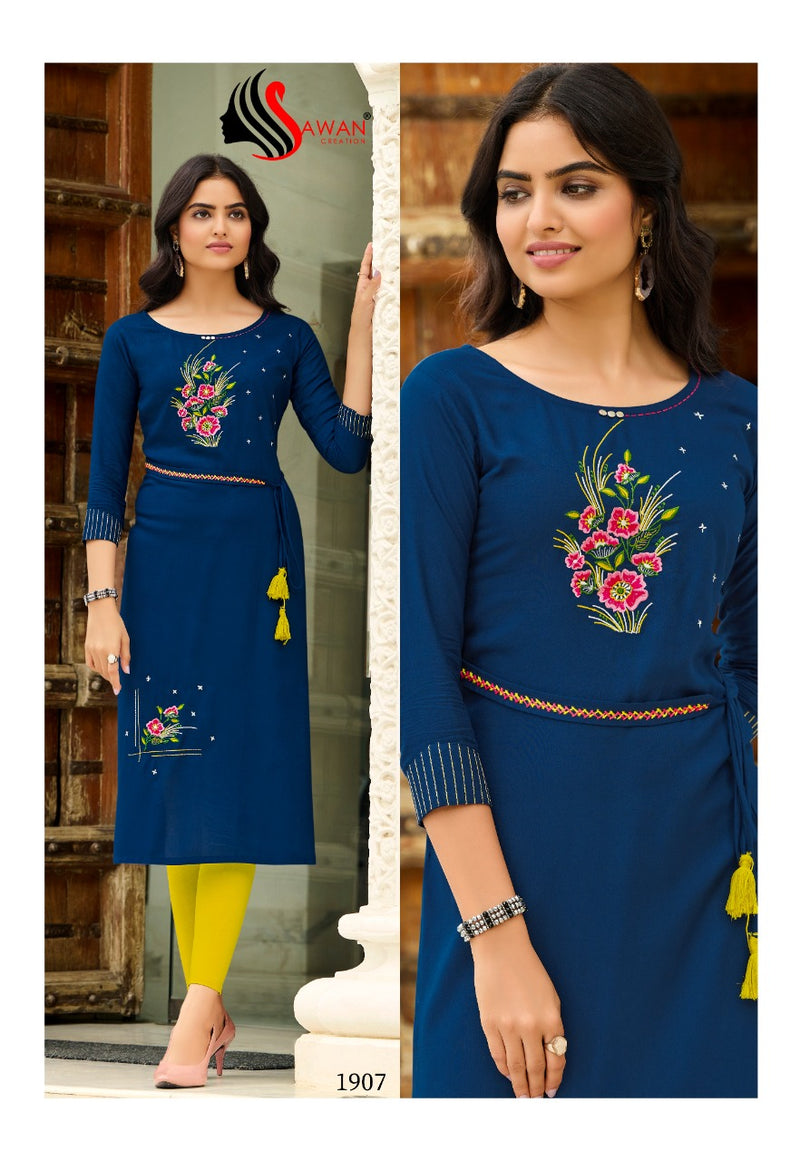 Sawan Creation Honey Vol 19 Rayon Embroidered Fancy Party Wear Kurtis