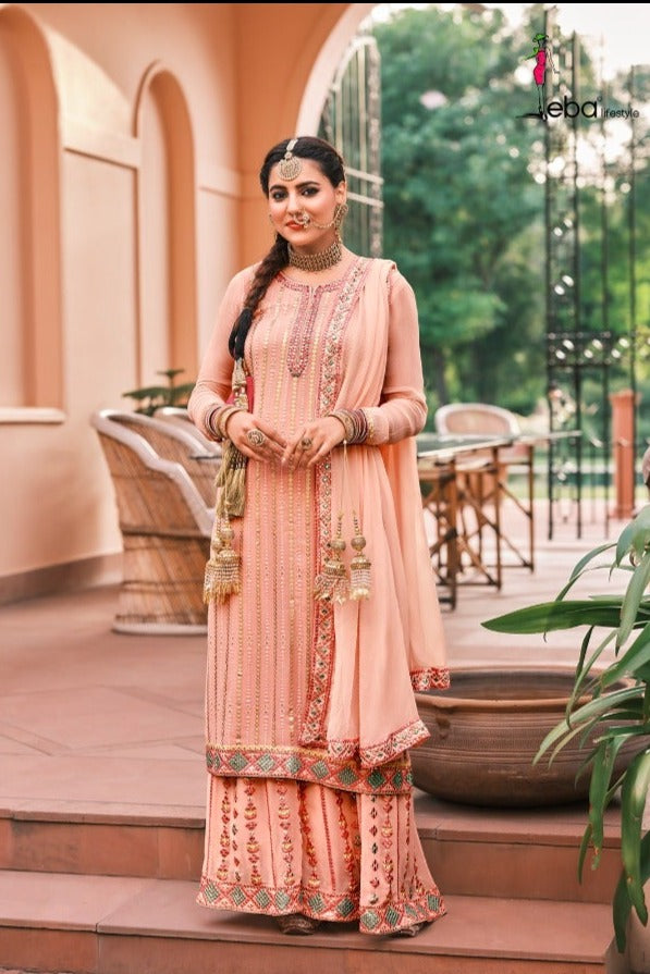 Eba Lifestyle Hurma 37 Fox Georgette Party Wear Sharara Salwar Suits With Embroidery