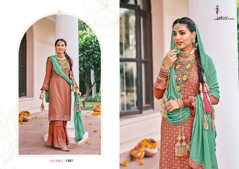 Eba Lifestyle Hurma 37 Fox Georgette Party Wear Sharara Salwar Suits With Embroidery