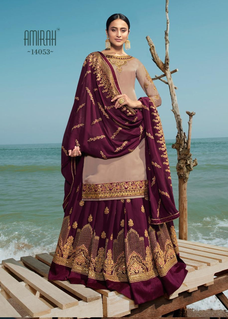 Amirah Husn Satin Georgette Heavy  Designer Wedding Wear Suits With Lehenga Bottom