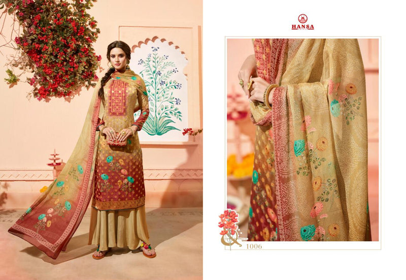 Hansa Husna Banaras Panchi Fabric With Digital Print Work Salwar Suit In Dola Jacqurad