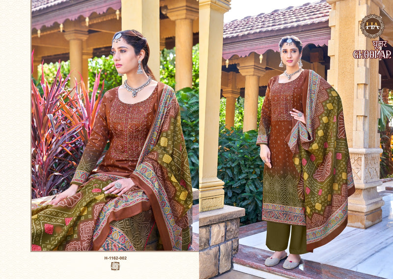 Harshit Fashion Ghoomar Vol 3 Pure Jam Cotton Digital Print With Embroidered Work Suit