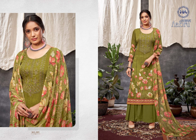 Harshit Fashion Hub Aabru Pure French Crep Digital Print Embroidered Work Salwar Suit