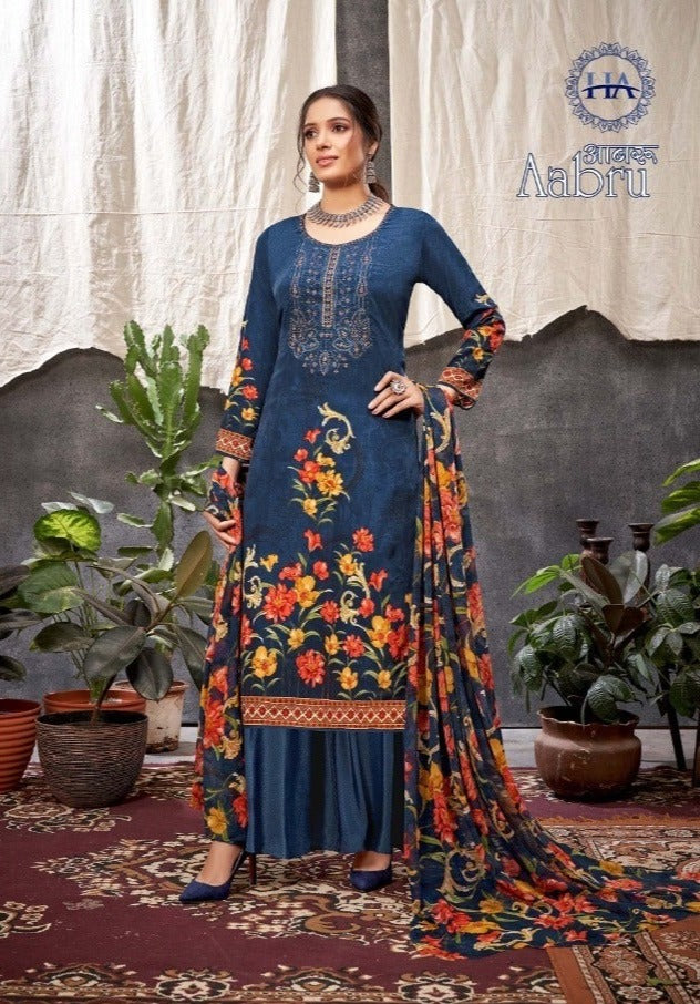 Harshit Fashion Hub Aabru Pure French Crep Digital Print Embroidered Work Salwar Suit