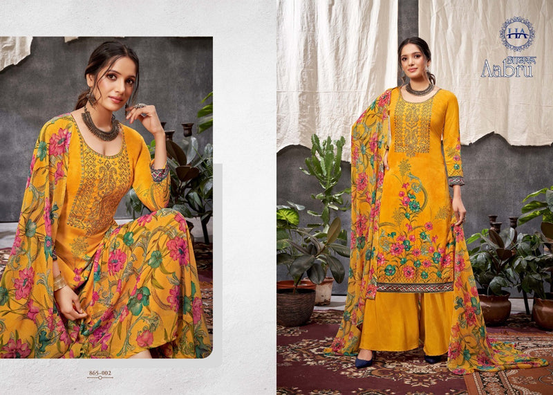 Harshit Fashion Hub Aabru Pure French Crep Digital Print Embroidered Work Salwar Suit