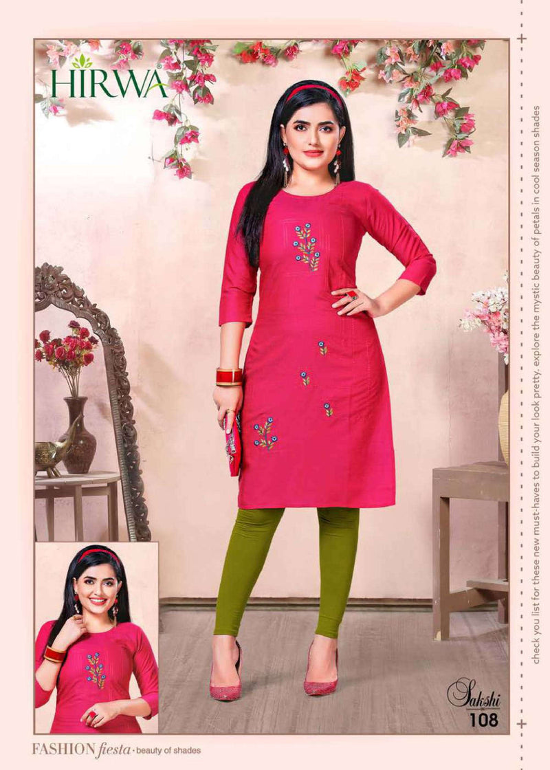 Hirwa Fashion Launch By Sakshi Rayon With Embroidery Work Long Straight Fancy Kurtis