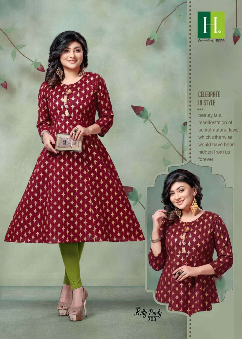 Hirwa H Dot Kitty Party Vol 7 Cambric Cotton Bandhani  Print Anarkali Style Kurtis