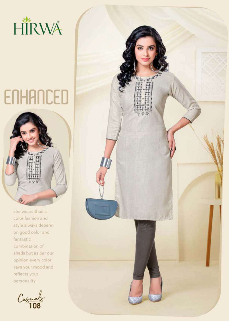 Hirwa Launch By Casuals Cotton With Embroidery Work Straight Fancy Long Exclusive Casual Wear Kurtis