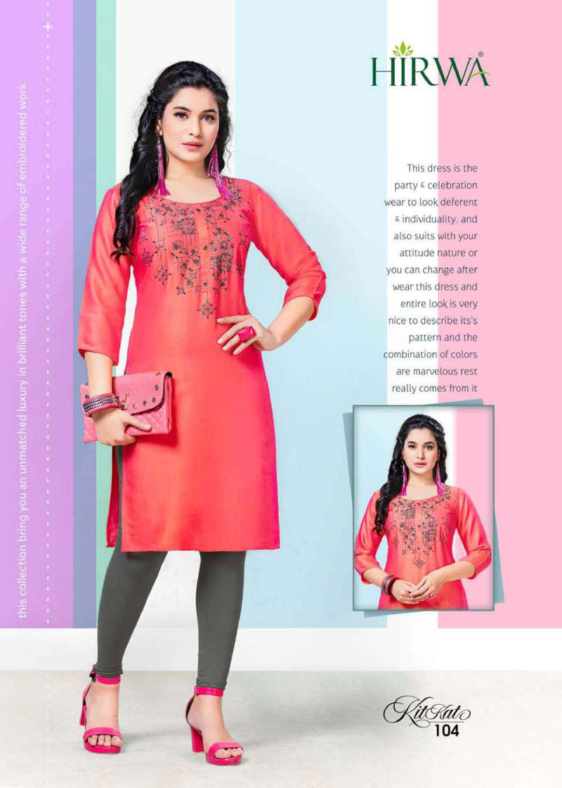 Hirwa Launch Kitkat Rayon With Embroidery Work Exclusive Straight Long Fancy Readymade Kurtis