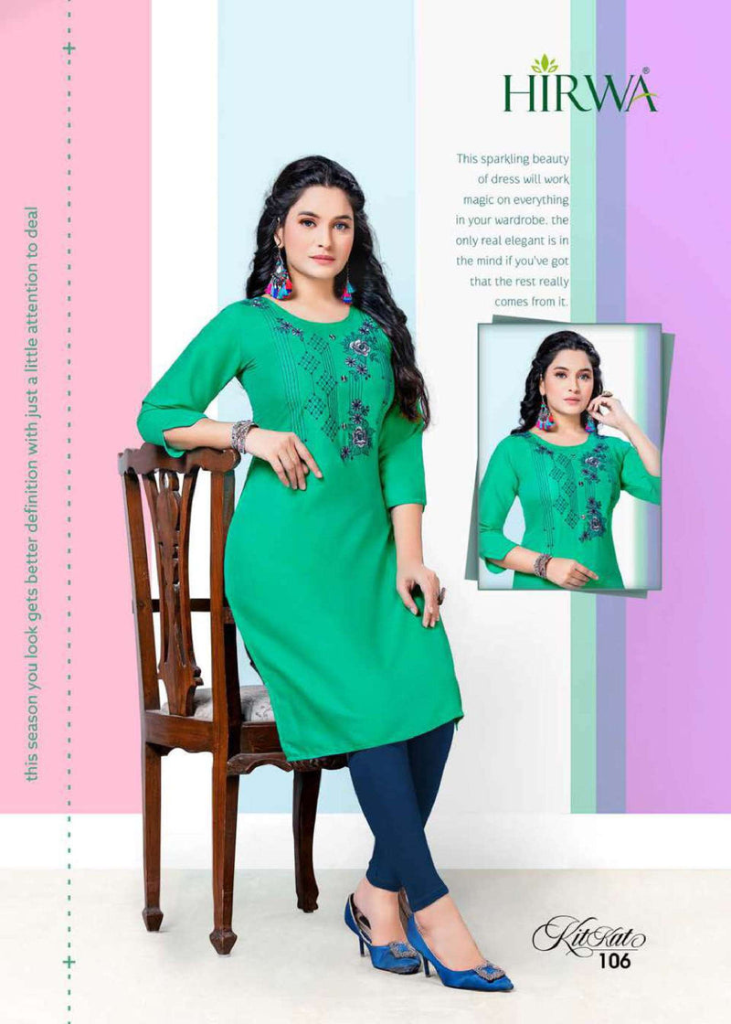 Hirwa Launch Kitkat Rayon With Embroidery Work Exclusive Straight Long Fancy Readymade Kurtis