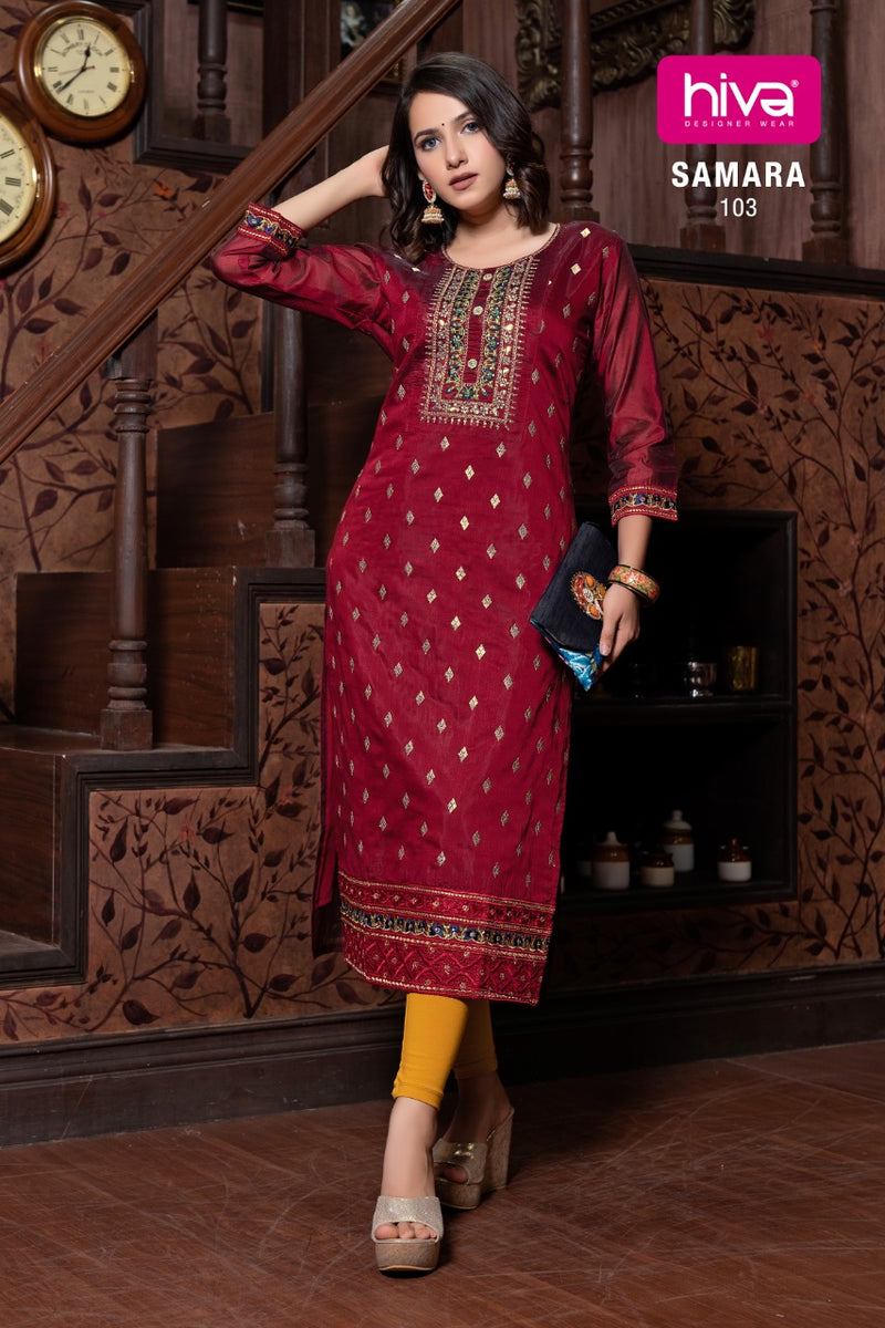 Hiva Designer Samara Kora Silk Designer Wear Kurti Collection