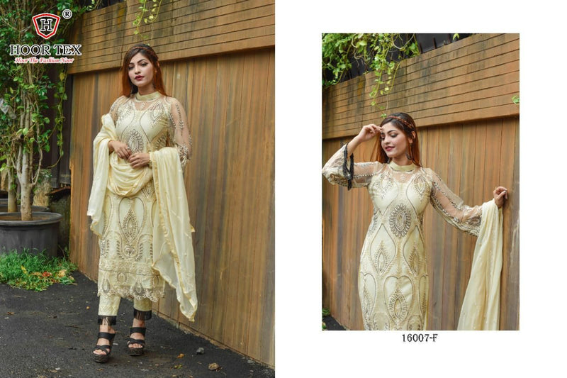 Hoor Tex Nafiya Colour Gold Vol 7 16007 Heavy Net Embroidered Work Pakistani Suit
