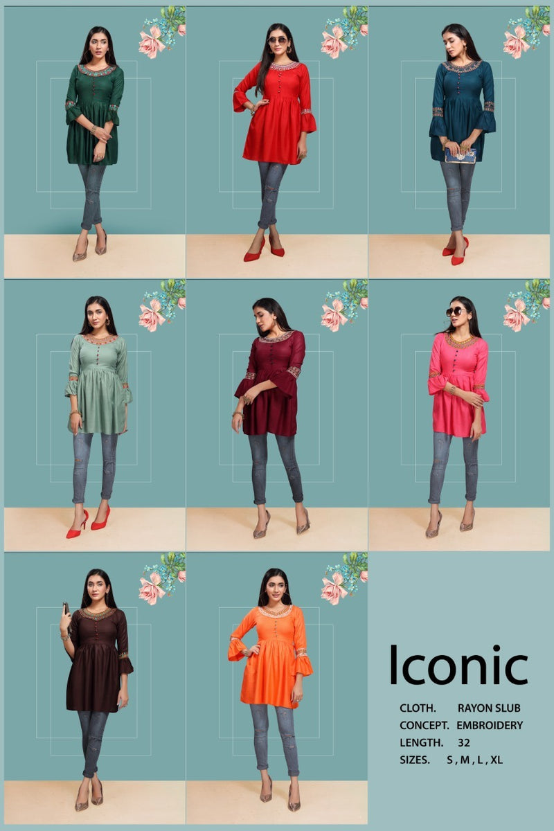 Fly Free Iconic Vol 3 Rayon Embroidery With Flair Fancy Short Kurtis