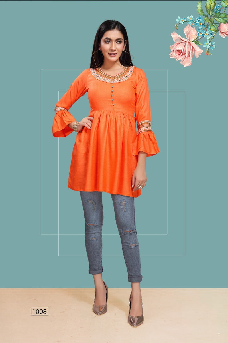 Fly Free Iconic Vol 3 Rayon Embroidery With Flair Fancy Short Kurtis