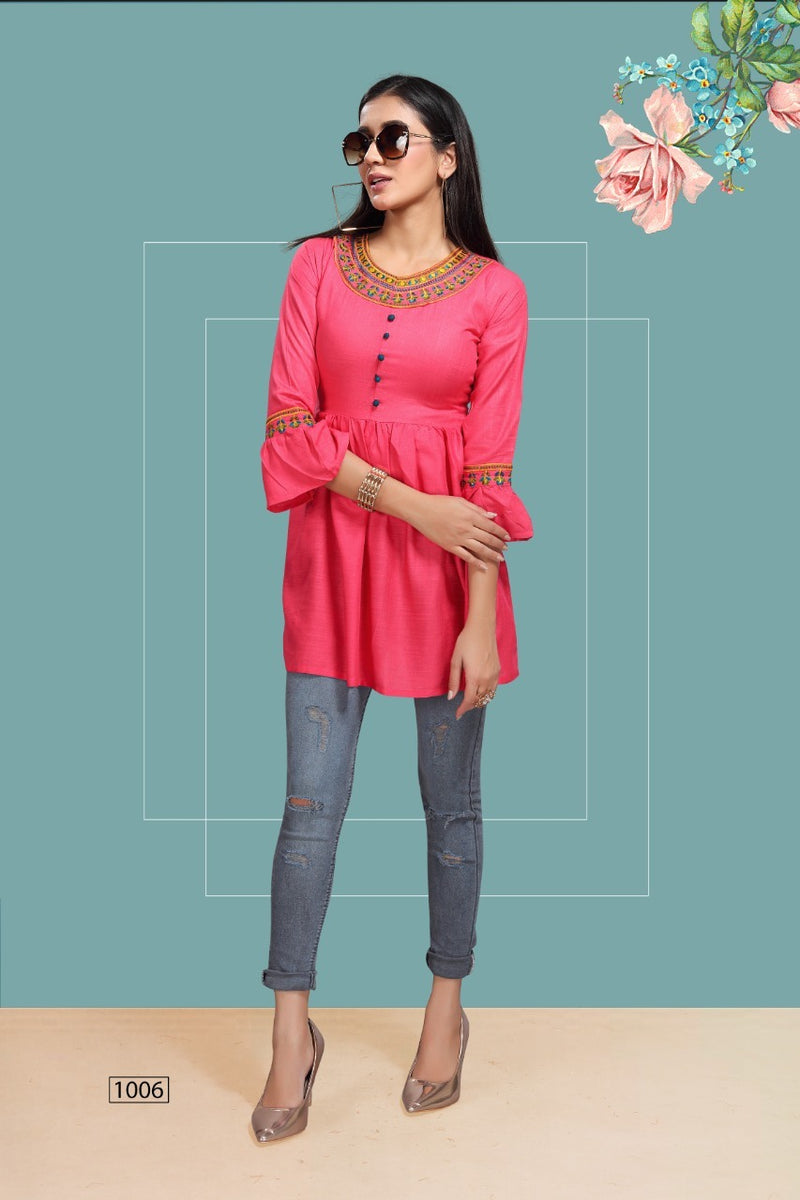 Fly Free Iconic Vol 3 Rayon Embroidery With Flair Fancy Short Kurtis