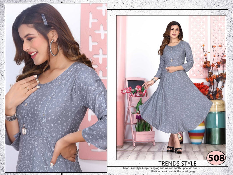 Riyaa Icy Vol 1 Rayon Fancy Printed Frock Style Party Wear Kurtis