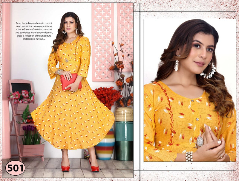 Riyaa Icy Vol 1 Rayon Fancy Printed Frock Style Party Wear Kurtis