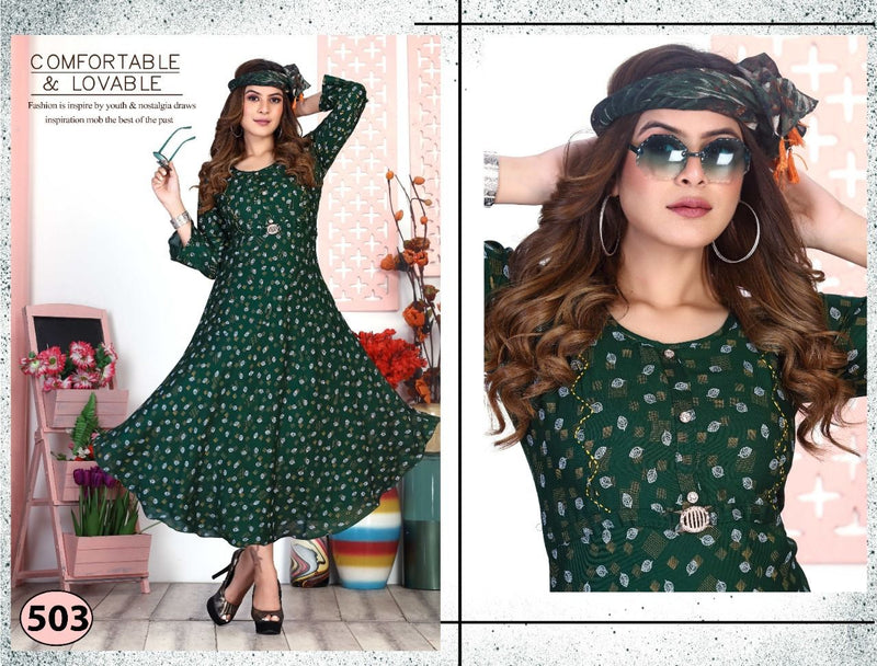 Riyaa Icy Vol 1 Rayon Fancy Printed Frock Style Party Wear Kurtis