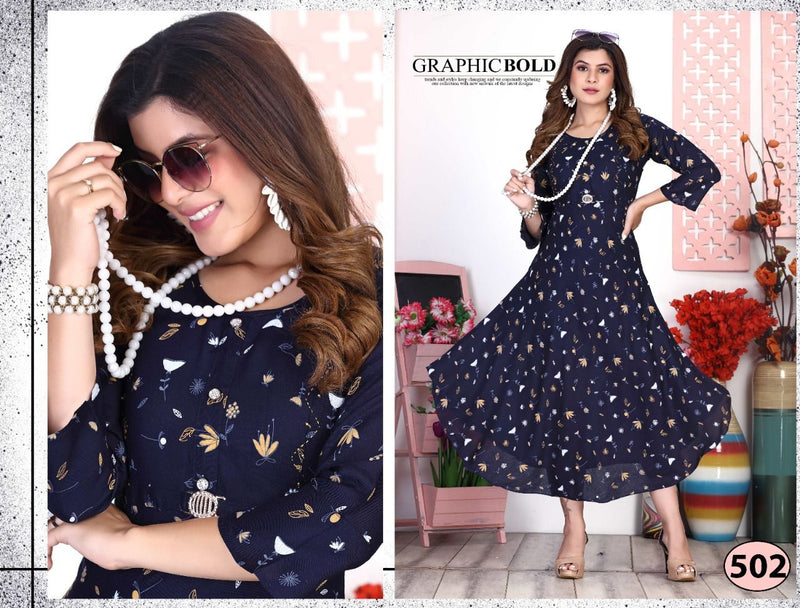 Riyaa Icy Vol 1 Rayon Fancy Printed Frock Style Party Wear Kurtis