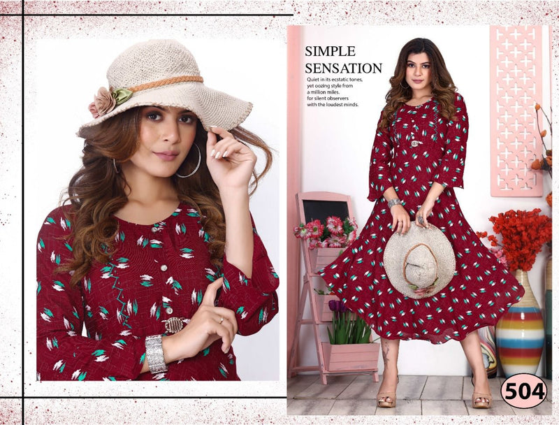 Riyaa Icy Vol 1 Rayon Fancy Printed Frock Style Party Wear Kurtis