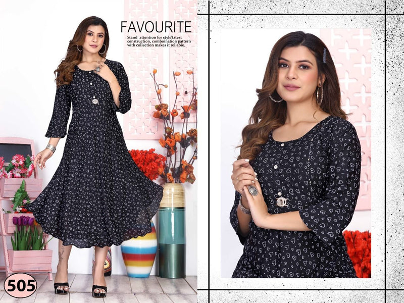 Riyaa Icy Vol 1 Rayon Fancy Printed Frock Style Party Wear Kurtis