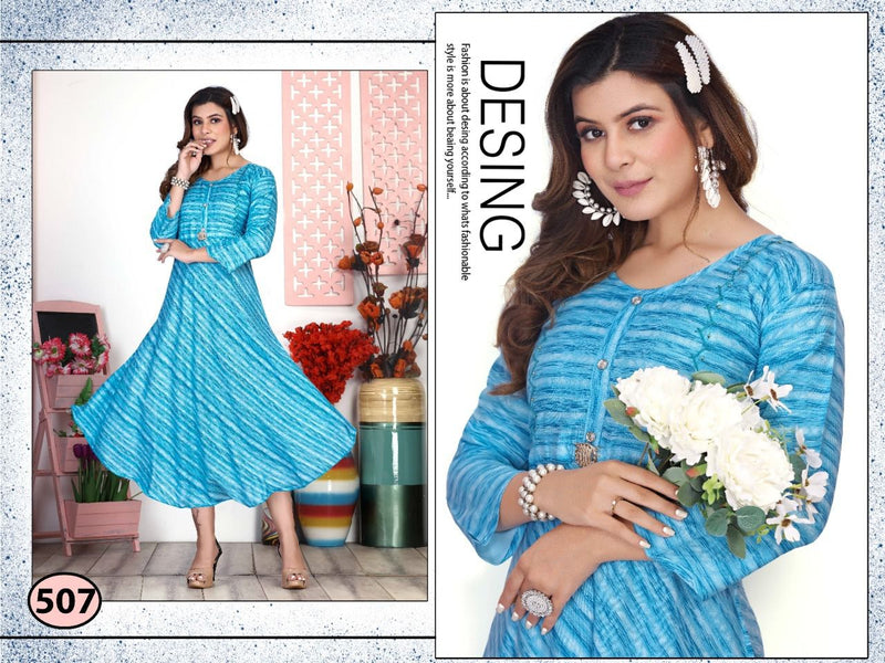 Riyaa Icy Vol 1 Rayon Fancy Printed Frock Style Party Wear Kurtis