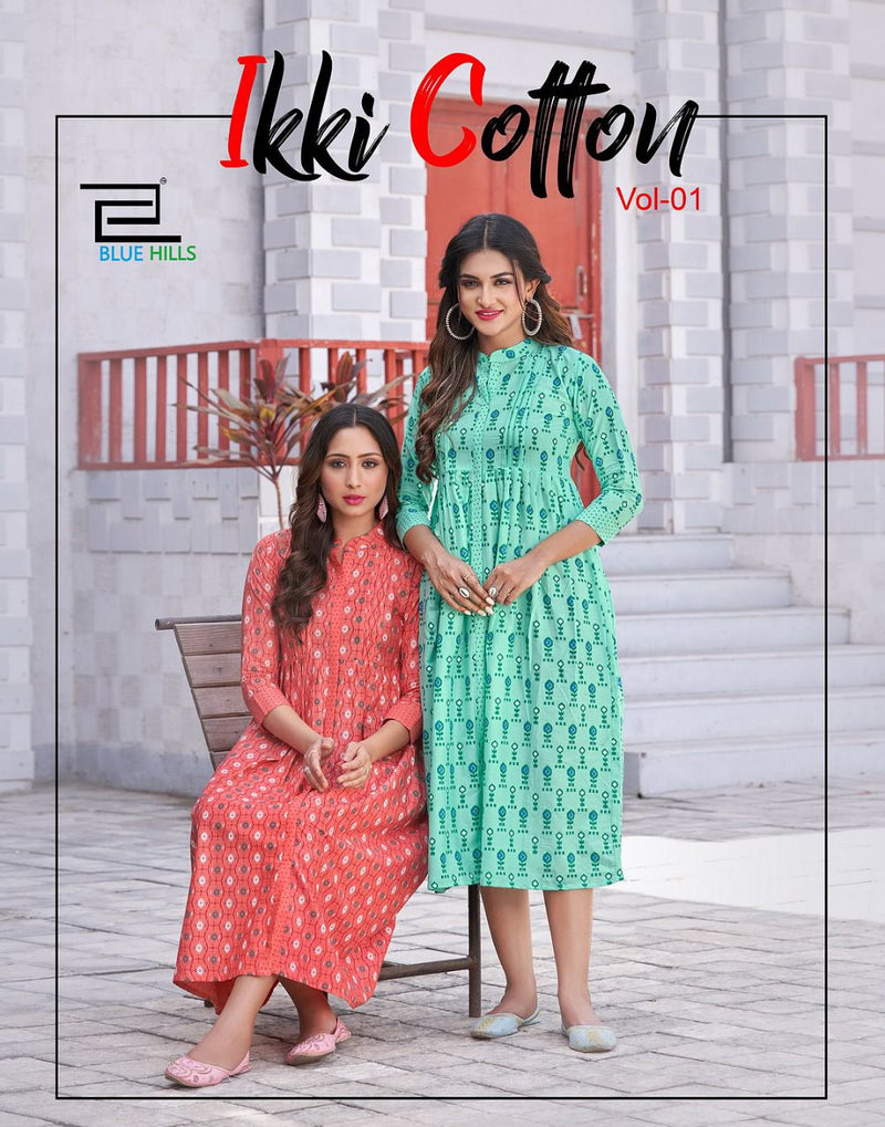 Blue Hills Ikki Cotton Vol 1 Cambric Cotton Fancy  Party Wear Kurtis With Ikkat Prints