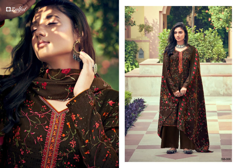 Zulfat Designer Suit Tareefa Pure Pashmina Digital Print Heavy Embroidery Work Salwar Kameez