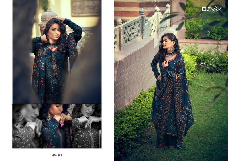 Zulfat Designer Suit Tareefa Pure Pashmina Digital Print Heavy Embroidery Work Salwar Kameez