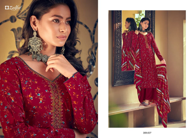 Zulfat Designer Suit Tareefa Pure Pashmina Digital Print Heavy Embroidery Work Salwar Kameez