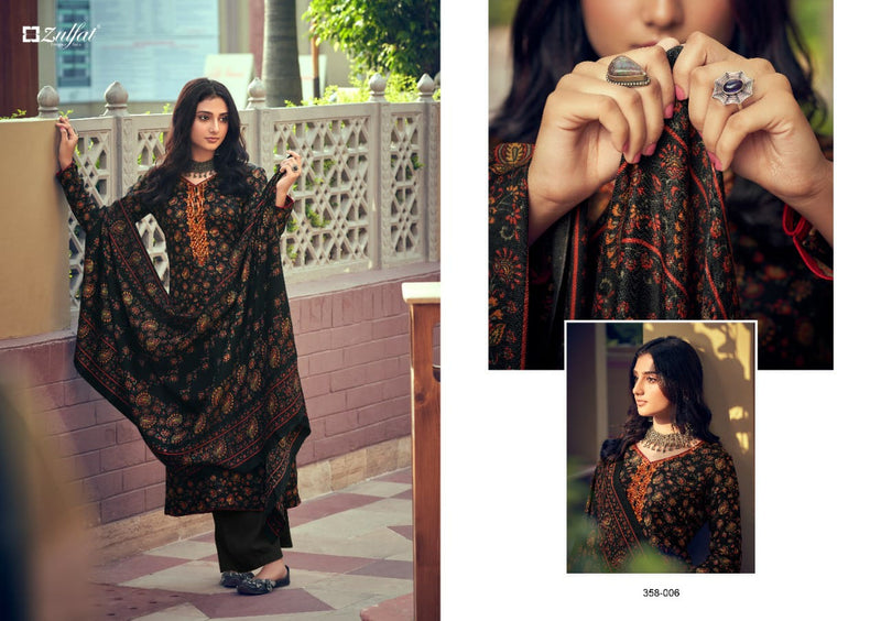 Zulfat Designer Suit Tareefa Pure Pashmina Digital Print Heavy Embroidery Work Salwar Kameez