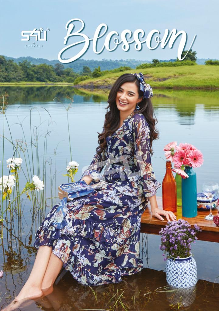 S4u Shivali Blossom Vol 2 Stylish Chiffon Printed Partywear Gown Style Kurti Collection