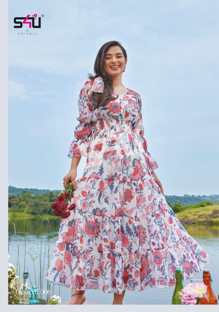 S4u Shivali Blossom Vol 2 Stylish Chiffon Printed Partywear Gown Style Kurti Collection